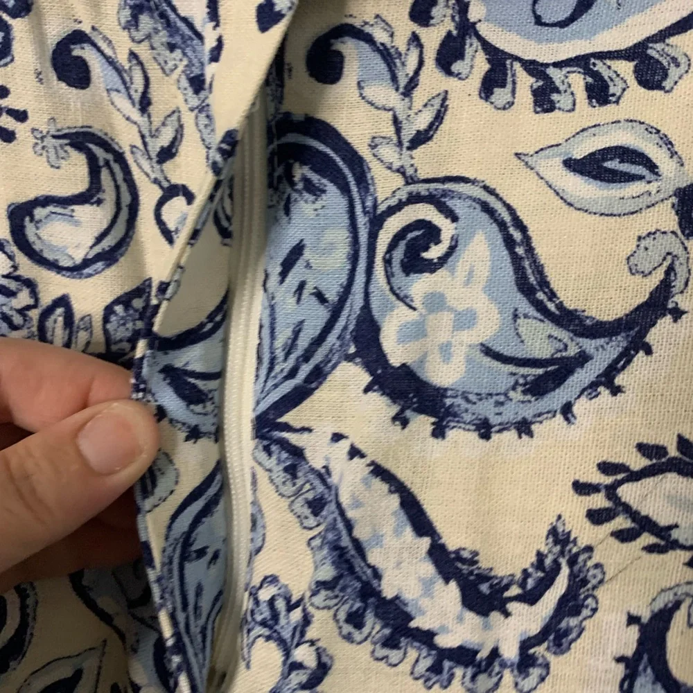 NWT Zara Blue & Cream Women’s XL Linen Blend Wide Leg Floral Paisley Pants